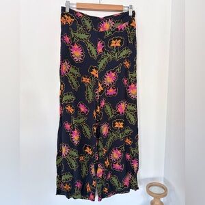 RACHEL ROY M Tropical Floral Wide Leg Crop Pants Pull On Rayon Flowy Vacation